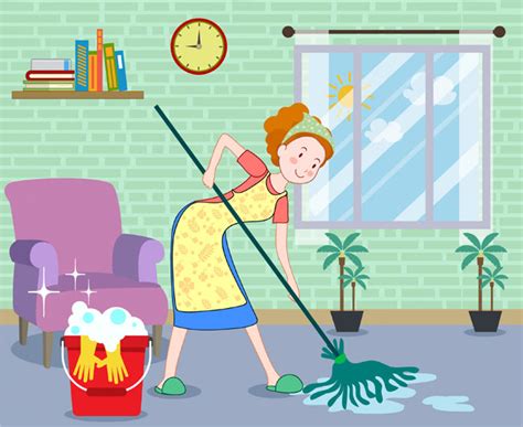 家庭主妇正在家里打扫卫生的场景设计素材_漫品购_MG动画短片素材_flash源文件_动漫矢量图免费素材网