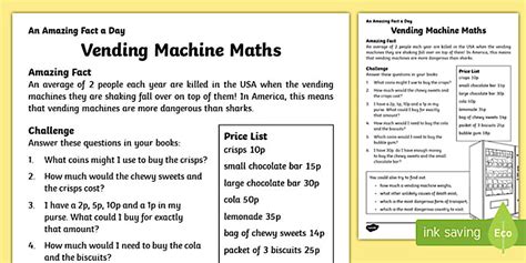 Vending Machine Maths Worksheet / Worksheet, worksheet