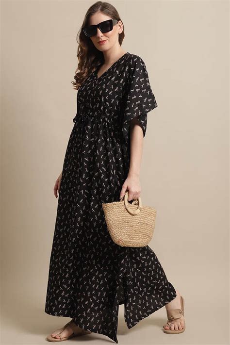 Black Color Floral Printed Viscose Rayon Kaftan – Claura Designs Pvt. Ltd.