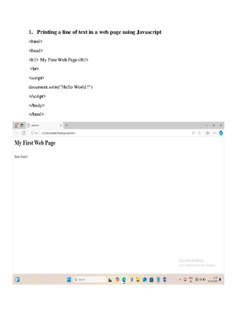 Web App Practical 2024 25 - 1. Printing a line of text in a web page ...
