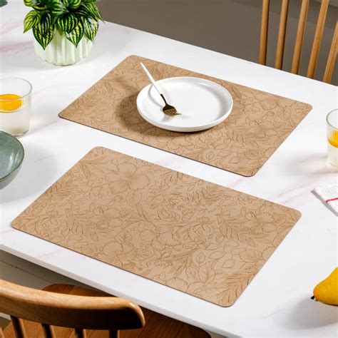 Beige Embossed Hibiscus Rectangular Placemats Set Of 6 Online - Premium ...