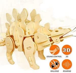 ROBOTIME Diy Wooden Dinosaur 3D Puzzle Mini Stegosaurus Robot Toy For ...