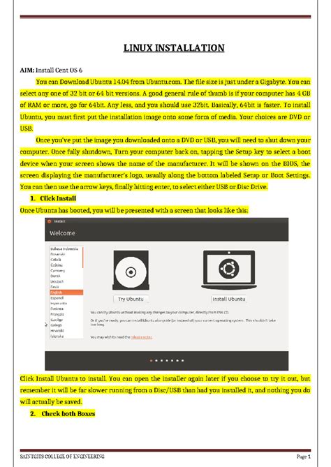 Linux lab FAIR Record Contents - LINUX INSTALLATION AIM: Install Cent ...