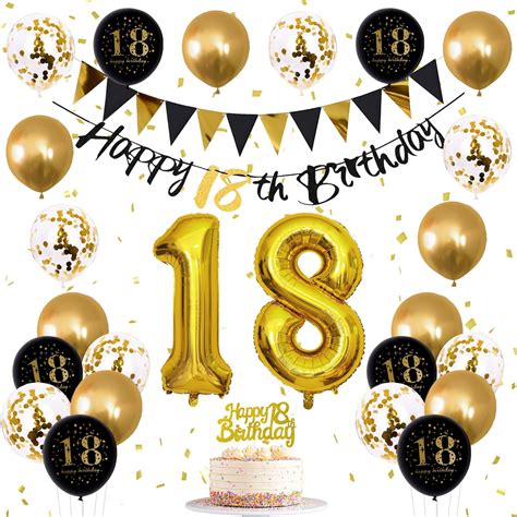 Jobkoo 18th Birthday Decorations, STF9 Black Gold 18th Birthday ...