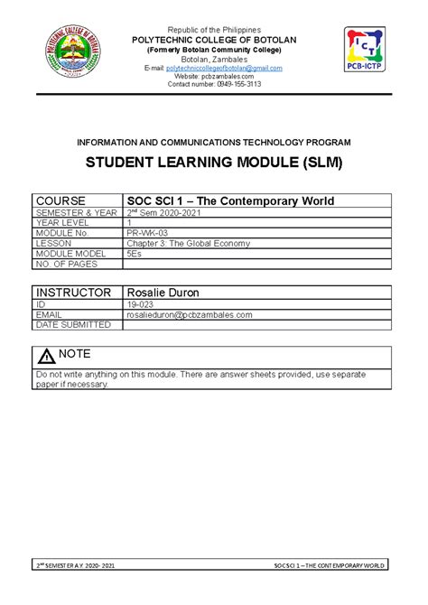 SOC SCI 1 - WK 3 - SOCIAL SCIENCE MODULE 1 - Republic of the ...
