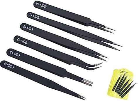 SCHOFIC [6 PCS] Precision Tweezers Set, Upgraded Anti-Static Stainless ...
