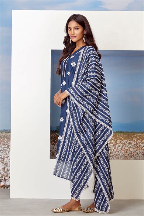 Mulmul Supima Cotton Capella Navy Dupatta