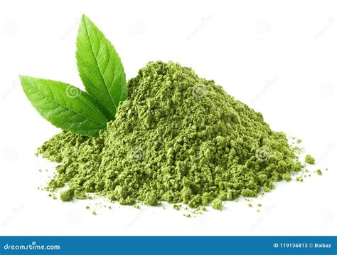Heap of Green Matcha Tea Powder and Leaves Stock Image - Image of herb ...