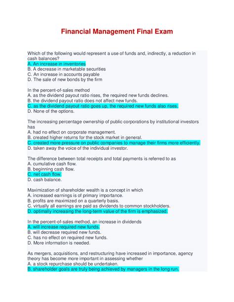 Financial Management Final Exam - 185 Questions & Answers - Scholarfriends
