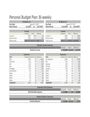 Biweekly Budget Excel Template - Blank Fillable Template | Fill Out ...