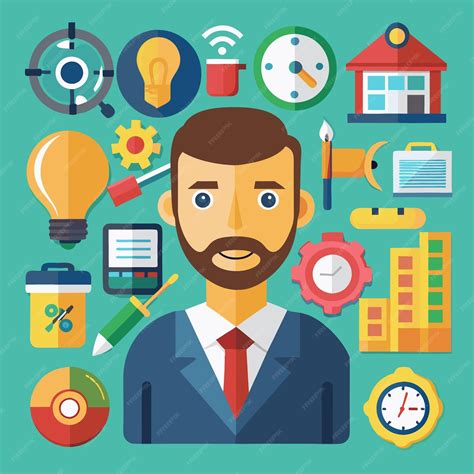 Colorful cartoon icons digital communication business and technology ...