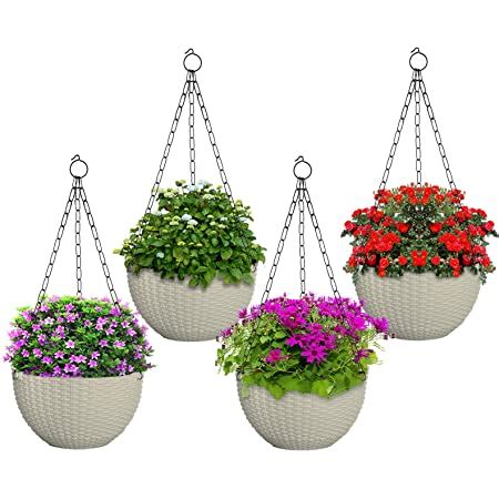 Go Hooked 7.1" Plastic Rattan Hanging Basket / Hanging Pots with Metal ...