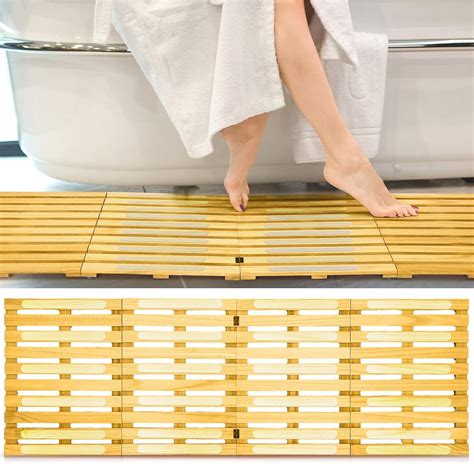 Amazon.com: GlikCeil 48 x 16 Inch Wood Bath Mat Foldable Non Slip Wood ...