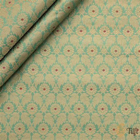 Turquoise Blue Pure Katan Silk Banarasi Handloom Fabric - Tilfi