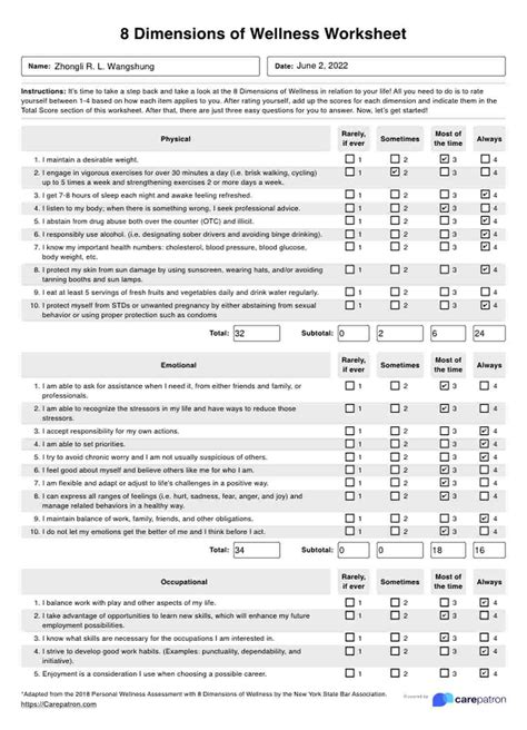 8 Dimensions of Wellness Worksheet & Example | Free PDF Download