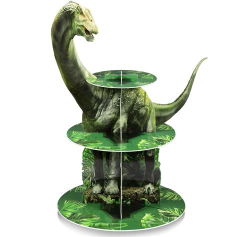 Buy 3 Tier Dinosaur Cupcake Stand Party Decorations Dinosaur Theme ...