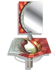 LAVABO multi coloured printed Basin Set with Steel Stand and Mirror ...