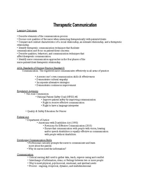 Therapeutic Communications - Therapeutic Communication Learning ...