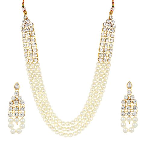 Shining Diva Fashion White Pearl Kundan Traditional Necklace Set for ...