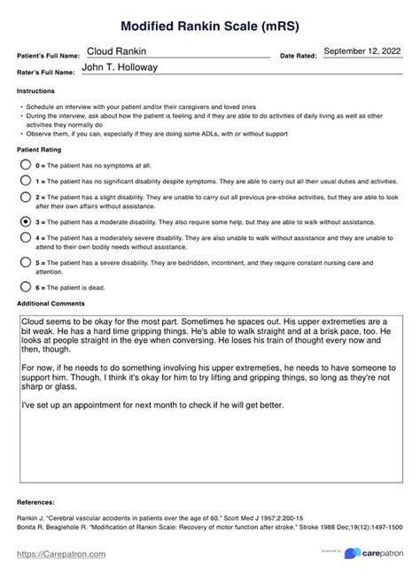 Modified Rankin Scale (mRS) & Example | Free PDF Download