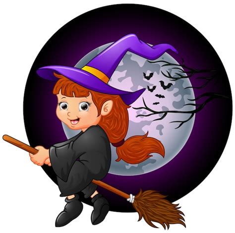 Desenho de bruxinha voando | Vetor Premium