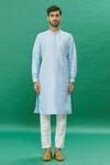 Buy Blue Cotton, Silk Embroidery Bundi Jacket And Kurta Set For Men by ...