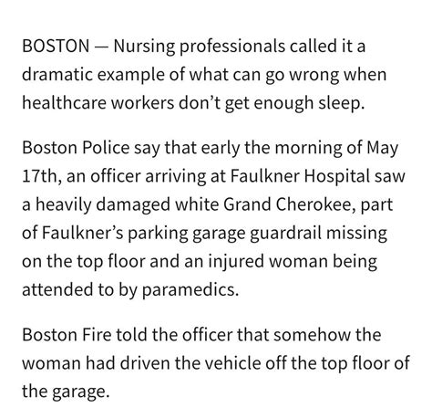 Boston nurse drives off top floor of hospital garage after shift : r ...