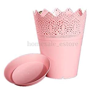 Colorful Crown Lace Plastic Planter Flower Plant Pot + Tray Home ...