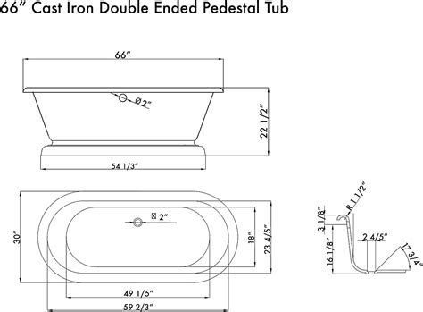 Buy 66 Double Ended Cast Iron Pedestal Tub without Faucet Holes- Worth ...