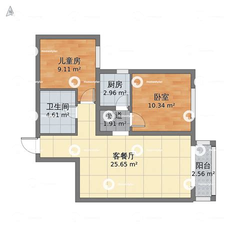 北京市朝阳区 朝阳北路汇星苑两室两厅一卫2室2厅1卫 61m²-v2户型图 - 小区户型图 -躺平设计家