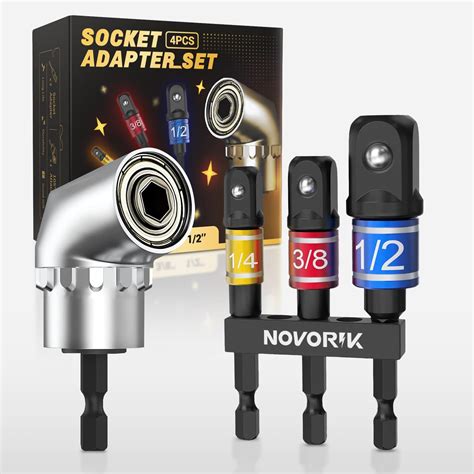 105° Right Angle Drill Attachment, 1/4"-3/8"-1/2" Impact Socket Adapter ...