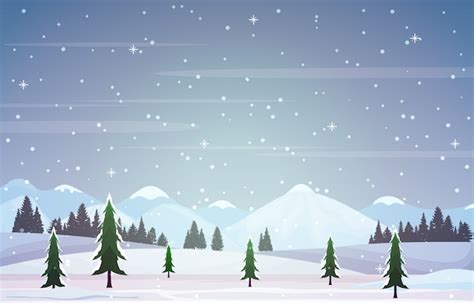Winterszenen-Schneelandschaft mit Kiefer-Berg | Premium Vektor