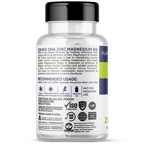 Oxin Nutrition® ZMA Zinc Magnesium Vitamin B6 L-Tyrosine Muscle Streng