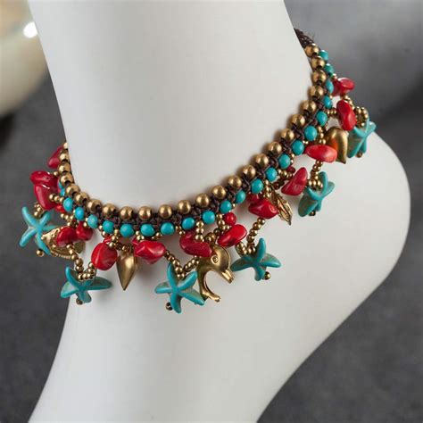 Yellow Chimes Anklets for Women Bohemian Starfish Charms Beaded ...