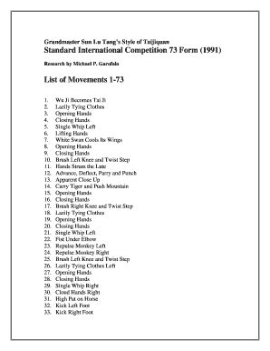 Fillable Online Sun Style of Taijiquan 73 Movements Competition Form ...