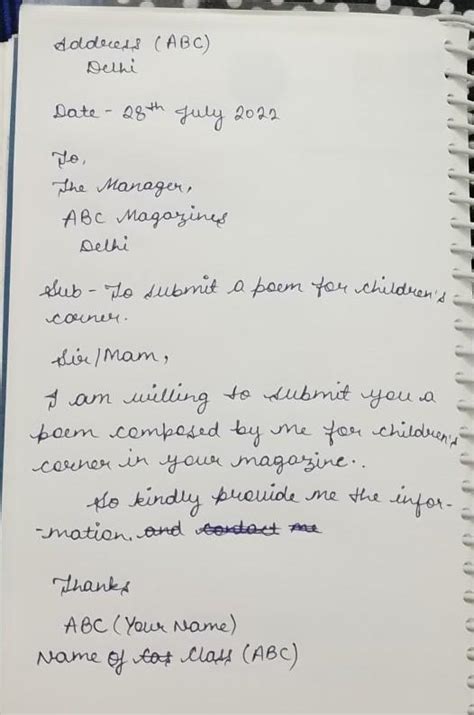 Letter to a local magazine telling them you want to submit a poem for ...