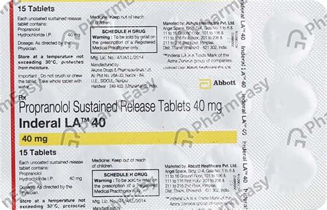 Inderal La 40 MG Tablet (15): Uses, Side Effects, Price & Dosage ...