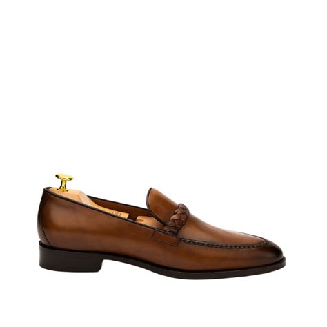 Tan Woven Leather Texture Loafer for Men