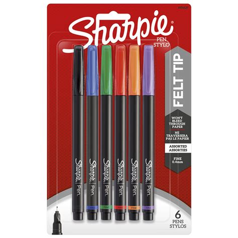 Sharpie Pens, Felt Tip Pens, Fine Point (0.4mm), Assorted Colors, 6 ...
