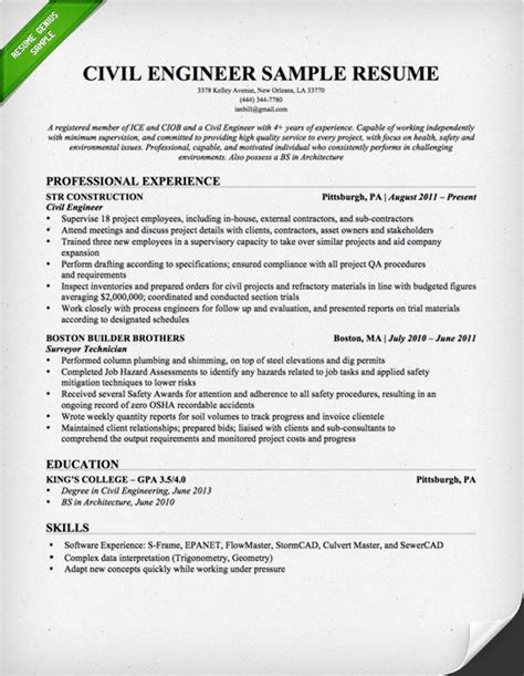 Civil Engineer Resume Example 的图像结果