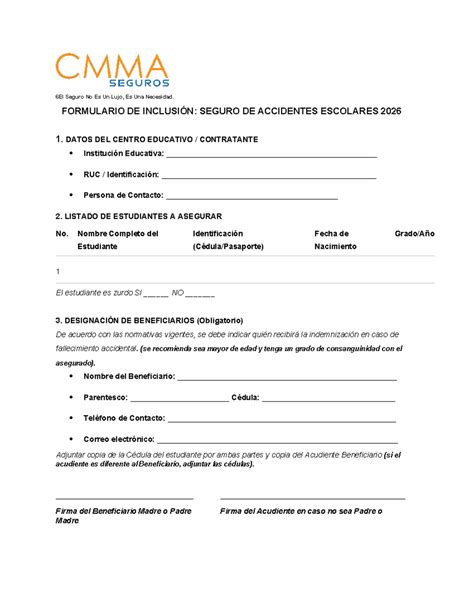 Formulario de Inclusión para Seguro de Accidentes Escolares 2026 - Studocu