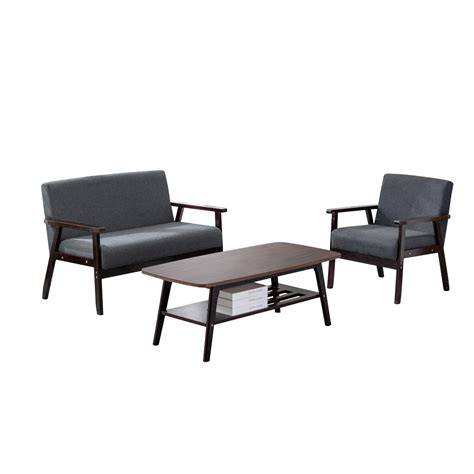 Benjara Gala 3 Piece Modern Coffee Table, Loveseat, Chair Set, Dark ...