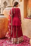 Buy Maroon Silk Embroidered Sequin V-neck Zari Butti Kurta Gharara Set ...