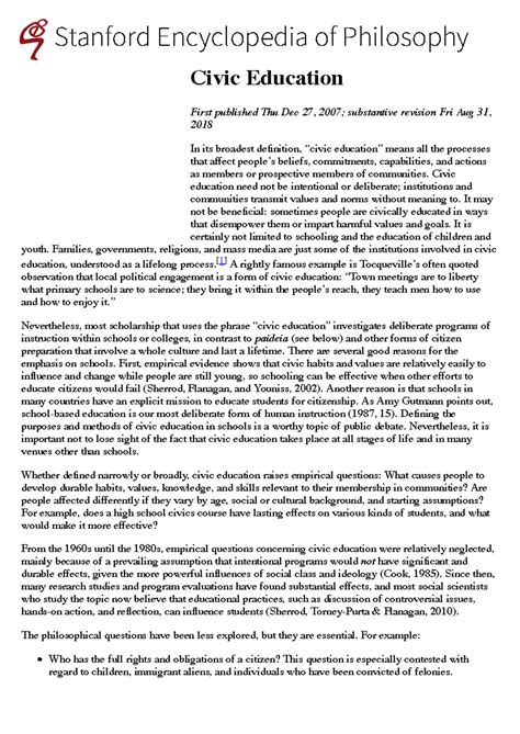 Civic Education (Stanford Encyclopedia of Philosophy) - Stanford ...
