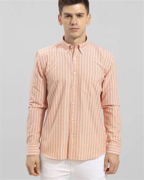 Buy Men's Orange Striped Slim Fit Shirt Online at Bewakoof