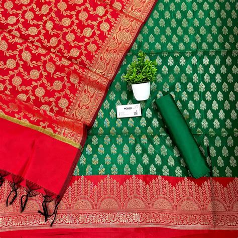 Green and Red Frozen Tree Satin Silk Banarasi Suit – Mohsin Textiles