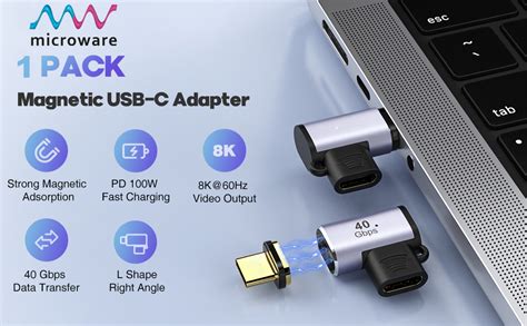 MICROWARE 90°Angle USB4.0 C Magnetic Adapter Connector 40Gbps Type C ...