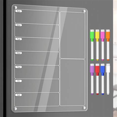 OORAII Acrylic Meal Planner Magnetic Menu Board for Kitchen French Fridge w/ 6 Markers, Clear ...