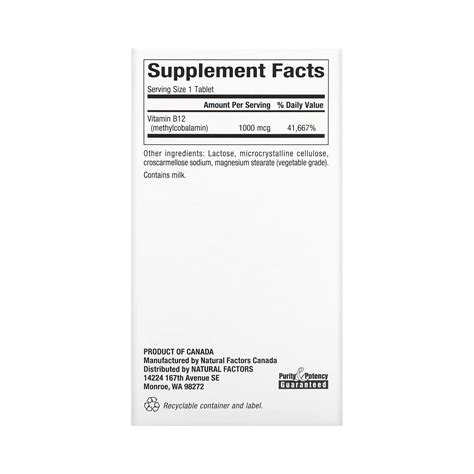 Natural Factors, B12, Methylcobalamin, 1,000 mcg, 180 Chewable Tablets ...