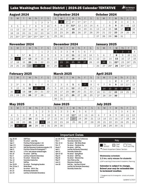 Lake Washington School District Calendar 2024-2025 [PDF]